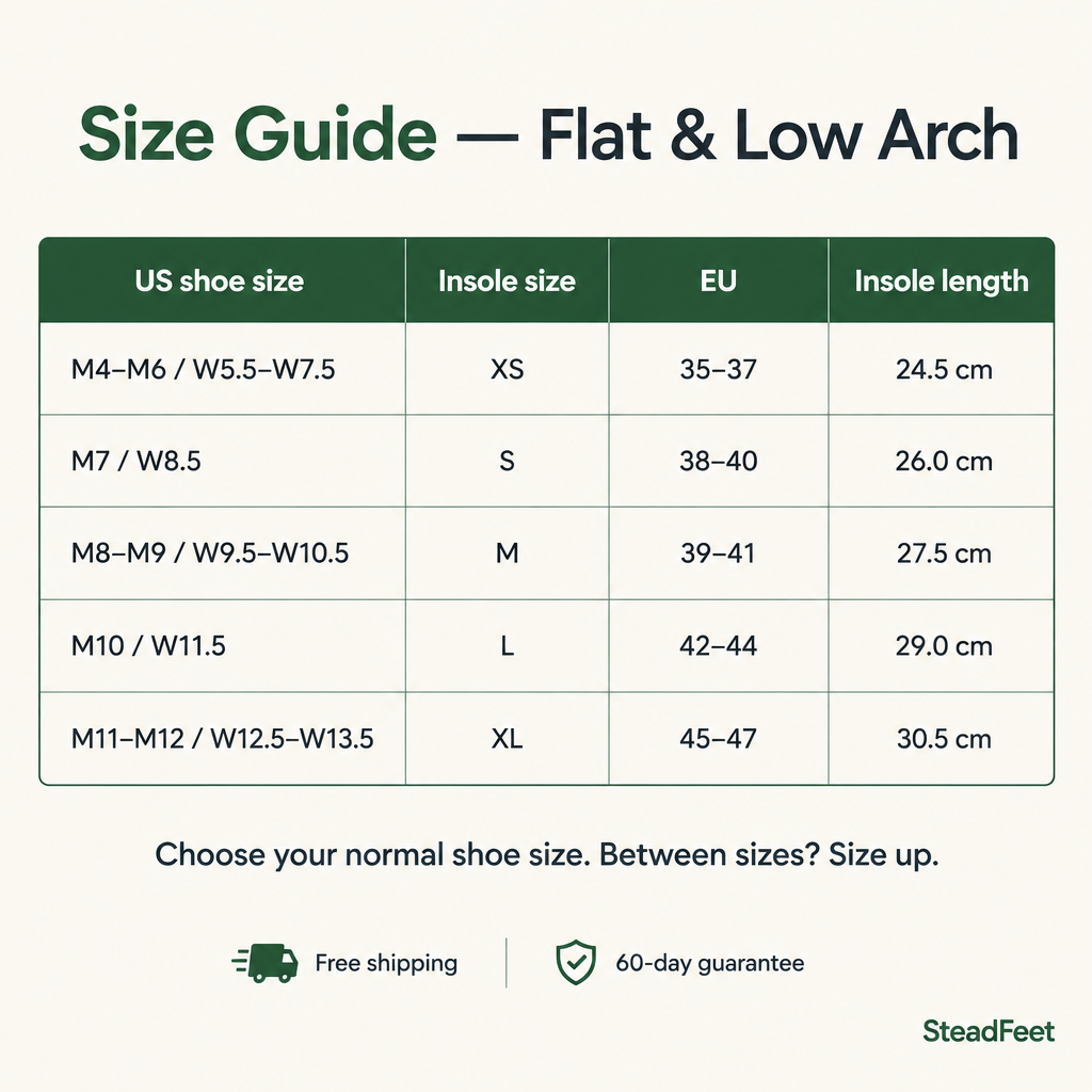 Size chart with free shipping and 60-day guarantee