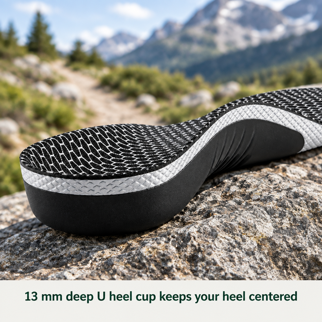 Deep U heel cup on uneven rock